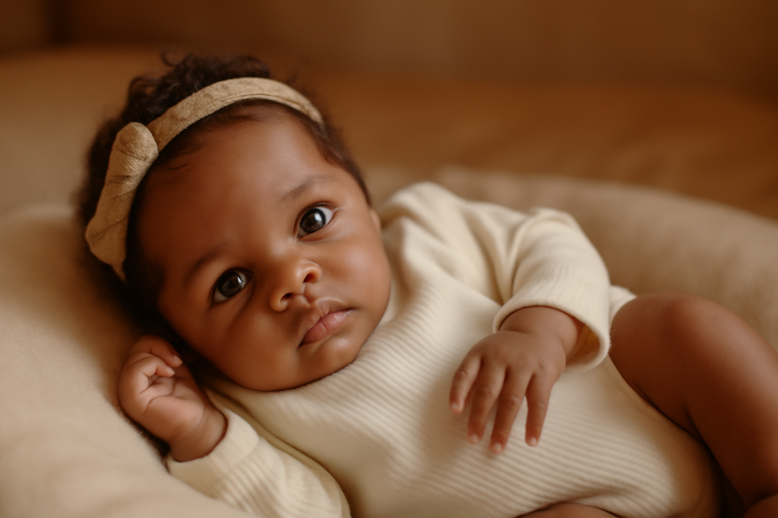 Illustration d'un bébé reborn métissé avec teint inclusif, symbole de diversité et d'amour en France.