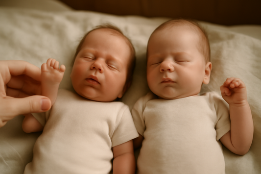 Illustration comparative de deux bébés reborn en silicone, l'un en platine, l'autre en étain, mettant en évidence leurs différences de texture et de réalisme pour un choix éclairé en France.